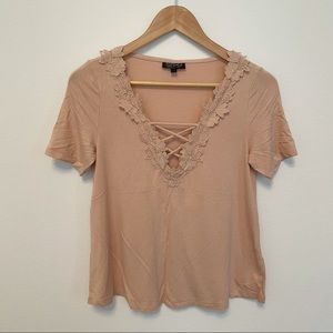 Topshop Lace Crisscross Short Sleeved Blouse